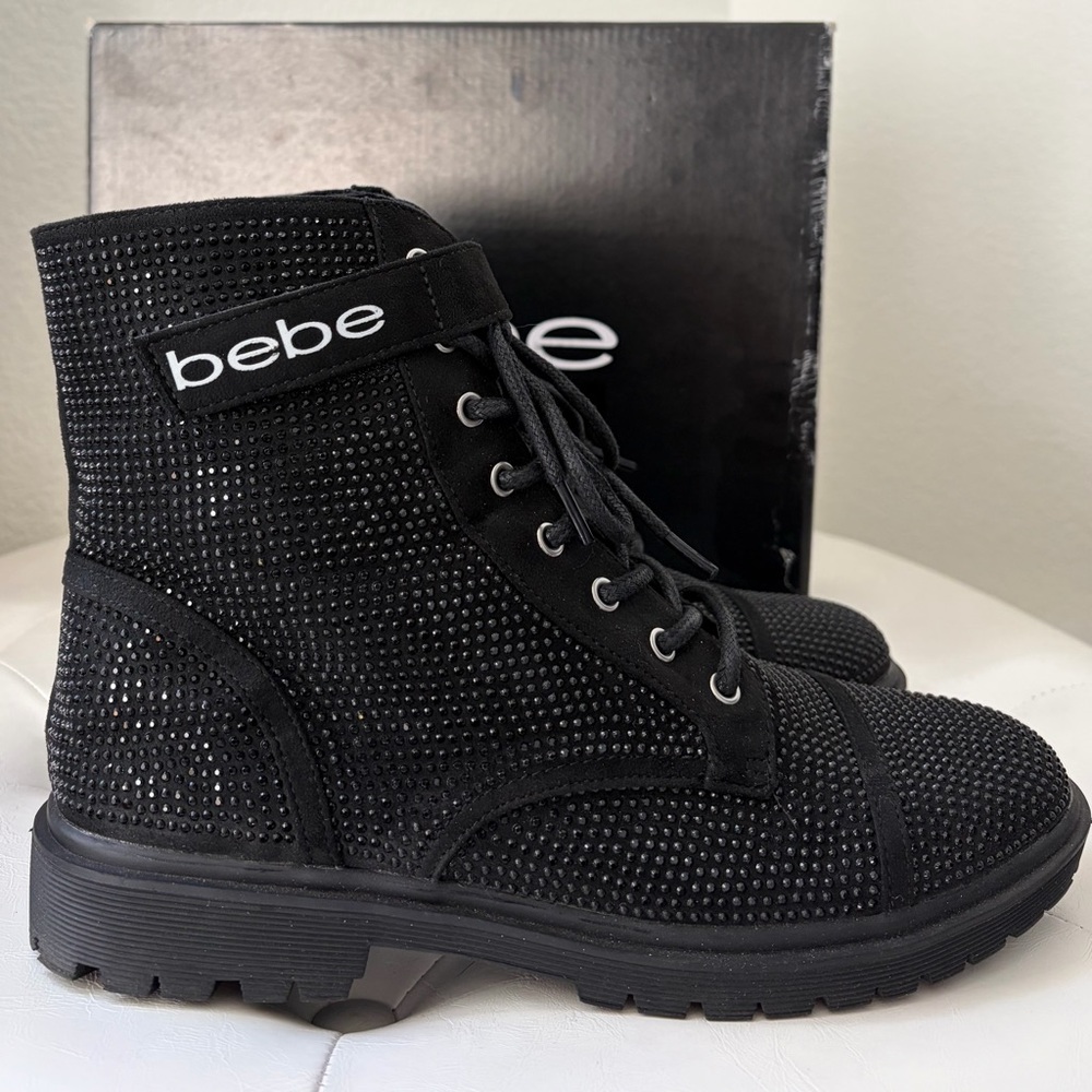 Bebe Dayani-J Crystal Combat Boots in Black - Picture 2 of 5